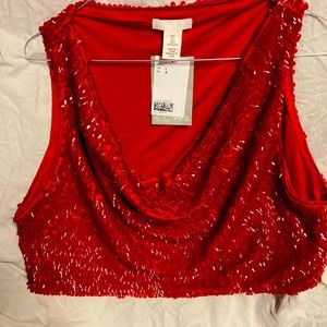 Short sleeved cropped sequin top